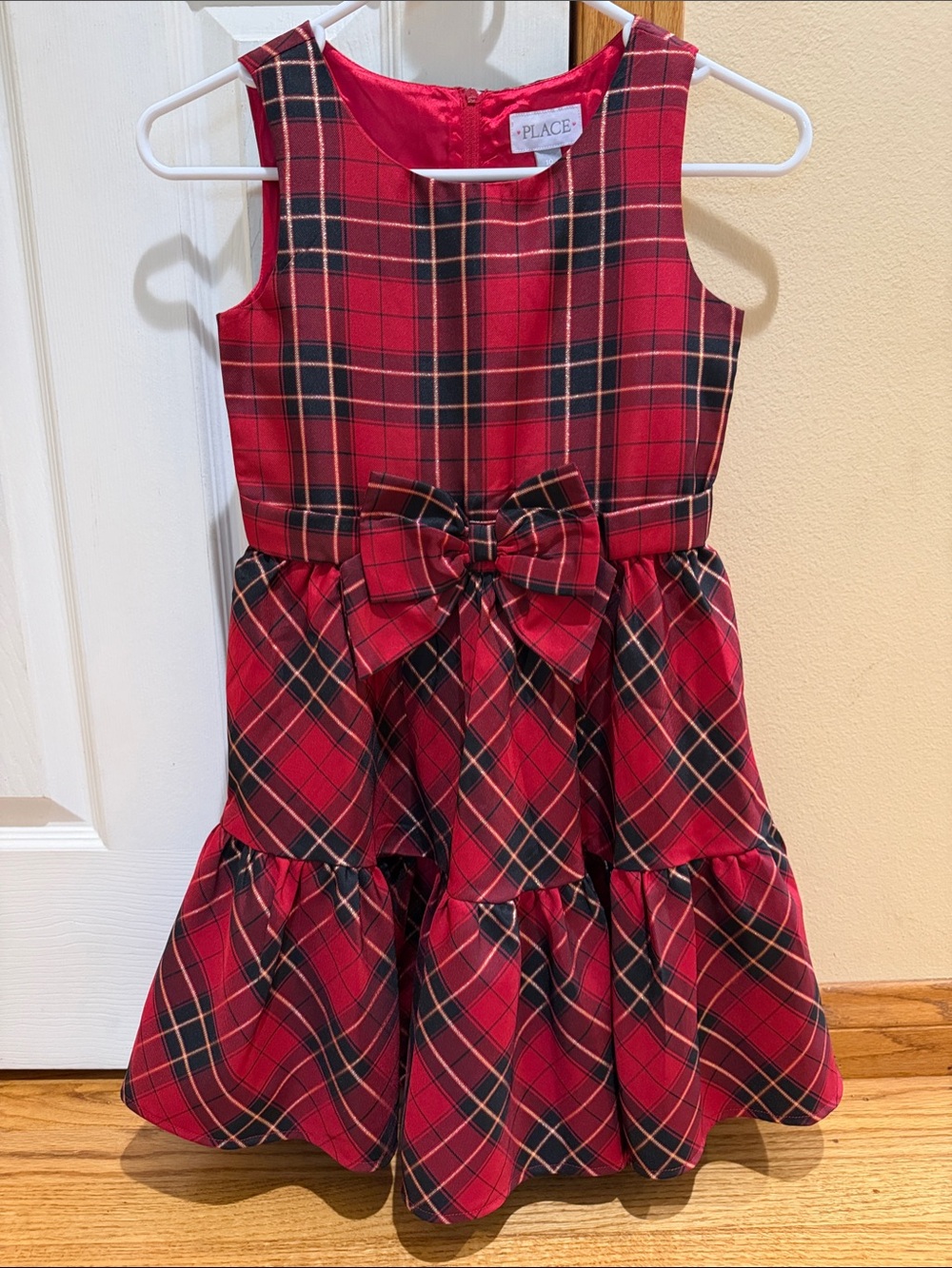 The Children's Place Red Plaid Bow Tiered Holiday Dress